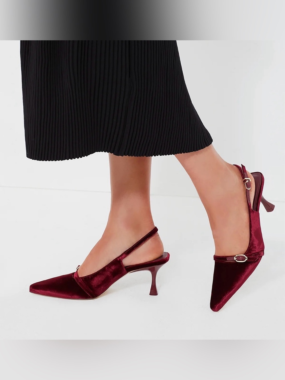 NWOT Larroude Size 7 Ines Wine Velvet Slingback Pointed-Toe Heels Burgundy - Picture 11 of 16